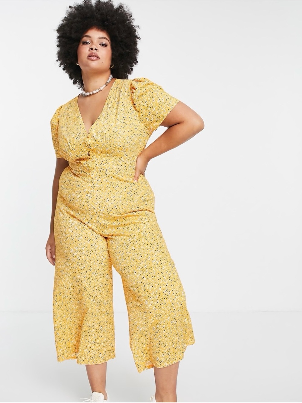 ASOS DESIGN CURVE  TEA jumpsuit in mustard floral